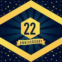22 Jahr Jahrestag Logo Design mit Blau Twist Unendlichkeit mehrere Linie Design im Gelb Farbe Rand Vorlage Vektor Illustration