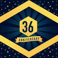 36 Jahr Jahrestag Logo Design mit Blau Twist Unendlichkeit mehrere Linie Design im Gelb Farbe Rand Vorlage Vektor Illustration