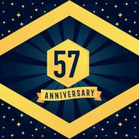 57 Jahr Jahrestag Logo Design mit Blau Twist Unendlichkeit mehrere Linie Design im Gelb Farbe Rand Vorlage Vektor Illustration