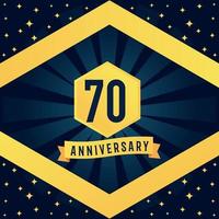70 Jahr Jahrestag Logo Design mit Blau Twist Unendlichkeit mehrere Linie Design im Gelb Farbe Rand Vorlage Vektor Illustration