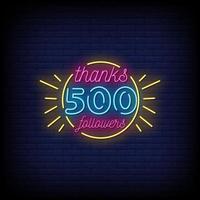 danke 500 Follower Leuchtreklamen Stil Text Vektor