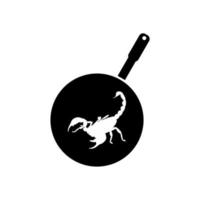 scorpion på de panorera silhuett för bisarr eller extrem eller exotisk mat, traditionell mat i asiatisk Land, kulinariska tecken för ikon symbol, appar, piktogram, logotyp, hemsida, eller grafisk design element vektor