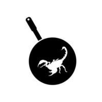 scorpion på de panorera silhuett för bisarr eller extrem eller exotisk mat, traditionell mat i asiatisk Land, kulinariska tecken för ikon symbol, appar, piktogram, logotyp, hemsida, eller grafisk design element vektor