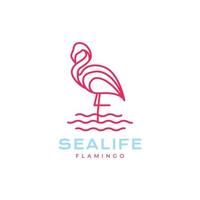 hav strand djur- fågel sjö flamingo stå vatten modern minimal logotyp design vektor