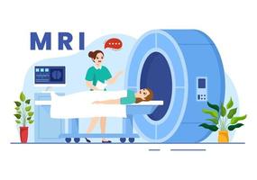 mri eller magnetisk resonans avbildning illustration med läkare och patient på medicinsk undersökning och ct skanna i platt tecknad serie hand dragen mallar vektor