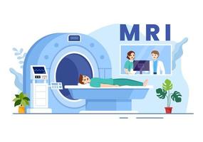 mri oder magnetisch Resonanz Bildgebung Illustration mit Arzt und geduldig auf medizinisch Untersuchung und ct Scan im eben Karikatur Hand gezeichnet Vorlagen vektor