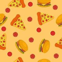 utsökt pizza och hamburgare sömlös mönster för bordsduk, förpackning och annorlunda design. italiensk mat. kök mönster. vektor