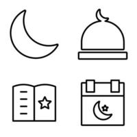 Islam Symbol einstellen Weiß Hintergrund Linie Design, Vektor Illustration von Moschee, Star Mond, heilig Buch, Ornament.