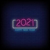 Frohes neues Jahr 2021 Neonschilder Stil Text Vektor