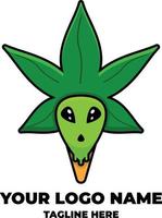 Cannabis Außerirdischer Kopf Karikatur Logo Design Vektor