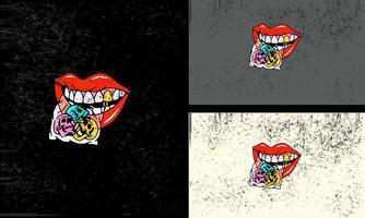 Lippen rot und Kopf Schädel Vektor Illustration Design