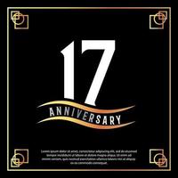 17 Jahr Jahrestag Logo Design Weiß golden abstrakt auf schwarz Hintergrund mit golden Rahmen Vorlage Illustration vektor