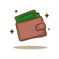 Brieftasche und Geld. Geschäft Finanzen Konzept Design. isoliert Weiß Hintergrund. Hand gezeichnet eben Karikatur Stil. Vektor Kunst Illustration