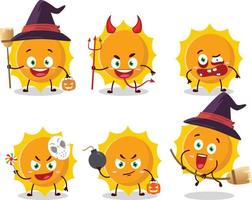Halloween Ausdruck Emoticons mit Karikatur Charakter von Sonne vektor