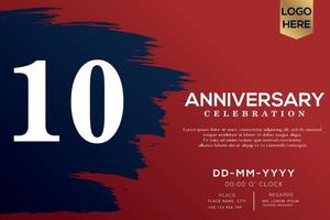 10 Jahre Jahrestag Feier Vektor mit Blau Bürste isoliert auf rot Hintergrund mit Text Vorlage Design
