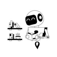 Roboter lesen Buch Bibliothek, Maschine Lernen künstlich Intelligenz Zukunft Technologie tief Lernen wird bearbeitet schwarz Illustration vektor