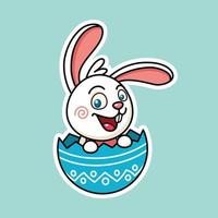 süß Ostern Hase im Ei Schale im Aufkleber Stil Prämie Vektor Grafik Anlagegut