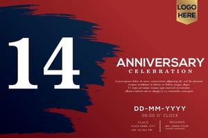 14 Jahre Jahrestag Feier Vektor mit Blau Bürste isoliert auf rot Hintergrund mit Text Vorlage Design