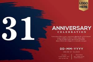 31 år årsdag firande vektor med blå borsta isolerat på röd bakgrund med text mall design