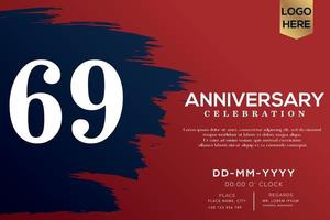 69 år årsdag firande vektor med blå borsta isolerat på röd bakgrund med text mall design
