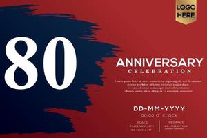 80 Jahre Jahrestag Feier Vektor mit Blau Bürste isoliert auf rot Hintergrund mit Text Vorlage Design