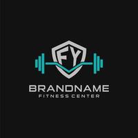 kreativ brev fy logotyp design för Gym eller kondition med enkel skydda och skivstång design stil vektor