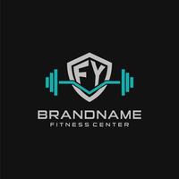 kreativ Brief fy Logo Design zum Fitnessstudio oder Fitness mit einfach Schild und Hantel Design Stil vektor