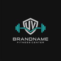 kreativ Brief uv Logo Design zum Fitnessstudio oder Fitness mit einfach Schild und Hantel Design Stil vektor