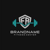kreativ Brief fr Logo Design zum Fitnessstudio oder Fitness mit einfach Schild und Hantel Design Stil vektor