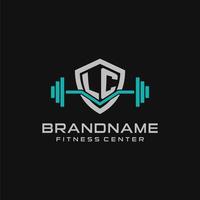 kreativ Brief lc Logo Design zum Fitnessstudio oder Fitness mit einfach Schild und Hantel Design Stil vektor