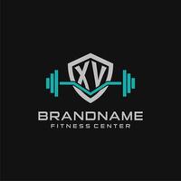 kreativ Brief xv Logo Design zum Fitnessstudio oder Fitness mit einfach Schild und Hantel Design Stil vektor