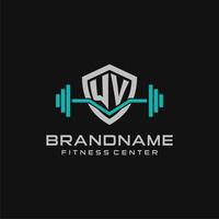 kreativ Brief wv Logo Design zum Fitnessstudio oder Fitness mit einfach Schild und Hantel Design Stil vektor
