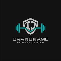 kreativ Brief ij Logo Design zum Fitnessstudio oder Fitness mit einfach Schild und Hantel Design Stil vektor