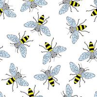 Skizze Biene nahtloses Muster. lustiger Hintergrund mit Insekten. handgezeichnetes Design für Verpackungs-, Textil- oder Honigverpackungen. vektor