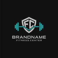 kreativ brev fc logotyp design för Gym eller kondition med enkel skydda och skivstång design stil vektor