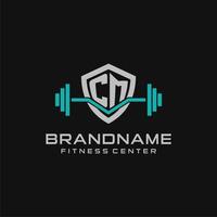 kreativ Brief cm Logo Design zum Fitnessstudio oder Fitness mit einfach Schild und Hantel Design Stil vektor