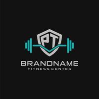 kreativ Brief pt Logo Design zum Fitnessstudio oder Fitness mit einfach Schild und Hantel Design Stil vektor