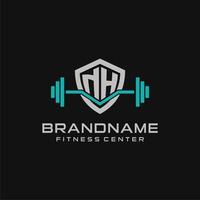 kreativ Brief nh Logo Design zum Fitnessstudio oder Fitness mit einfach Schild und Hantel Design Stil vektor