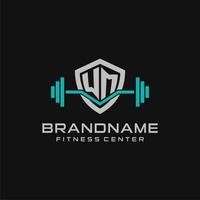 kreativ Brief wm Logo Design zum Fitnessstudio oder Fitness mit einfach Schild und Hantel Design Stil vektor