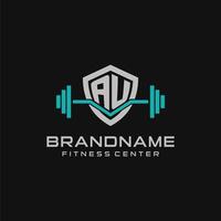 kreativ Brief au Logo Design zum Fitnessstudio oder Fitness mit einfach Schild und Hantel Design Stil vektor