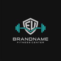 kreativ Brief EU Logo Design zum Fitnessstudio oder Fitness mit einfach Schild und Hantel Design Stil vektor