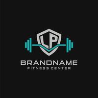 kreativ Brief lp Logo Design zum Fitnessstudio oder Fitness mit einfach Schild und Hantel Design Stil vektor