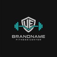 kreativ Brief ue Logo Design zum Fitnessstudio oder Fitness mit einfach Schild und Hantel Design Stil vektor