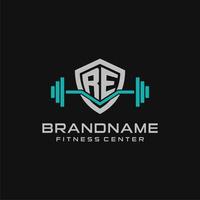 kreativ Brief Re Logo Design zum Fitnessstudio oder Fitness mit einfach Schild und Hantel Design Stil vektor