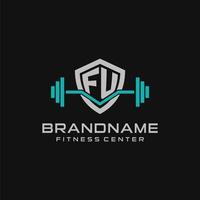 kreativ Brief fu Logo Design zum Fitnessstudio oder Fitness mit einfach Schild und Hantel Design Stil vektor