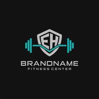 kreativ Brief eh Logo Design zum Fitnessstudio oder Fitness mit einfach Schild und Hantel Design Stil vektor