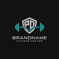 kreativ Brief pd Logo Design zum Fitnessstudio oder Fitness mit einfach Schild und Hantel Design Stil vektor