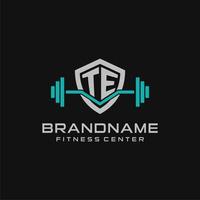 kreativ Brief te Logo Design zum Fitnessstudio oder Fitness mit einfach Schild und Hantel Design Stil vektor