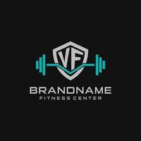 kreativ brev vf logotyp design för Gym eller kondition med enkel skydda och skivstång design stil vektor