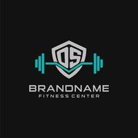 kreativ Brief os Logo Design zum Fitnessstudio oder Fitness mit einfach Schild und Hantel Design Stil vektor